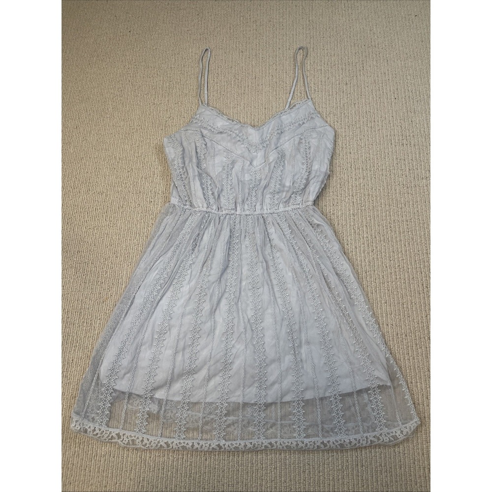 Abercrombie & Fitch Small light blue tulle mesh embroidered slip dress